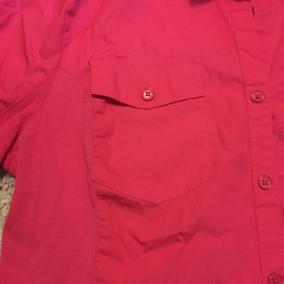 Brilliant Pink Cotton Button Down 3/4 Flare Sleeve Dress Shirt - Picture 6 of 15